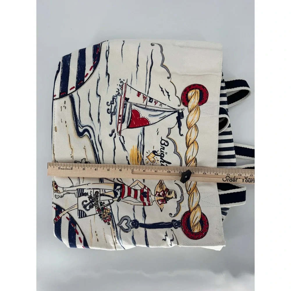 Brighton Nautical Canvas Tote Bag Anchor Sailboat Beach Scene Cream‎ Navy - Picture 7 of 8